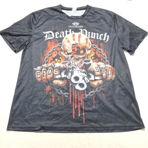Five Finger Death Punch Graphic Band Tee - Black with Orange/Red Skull Design